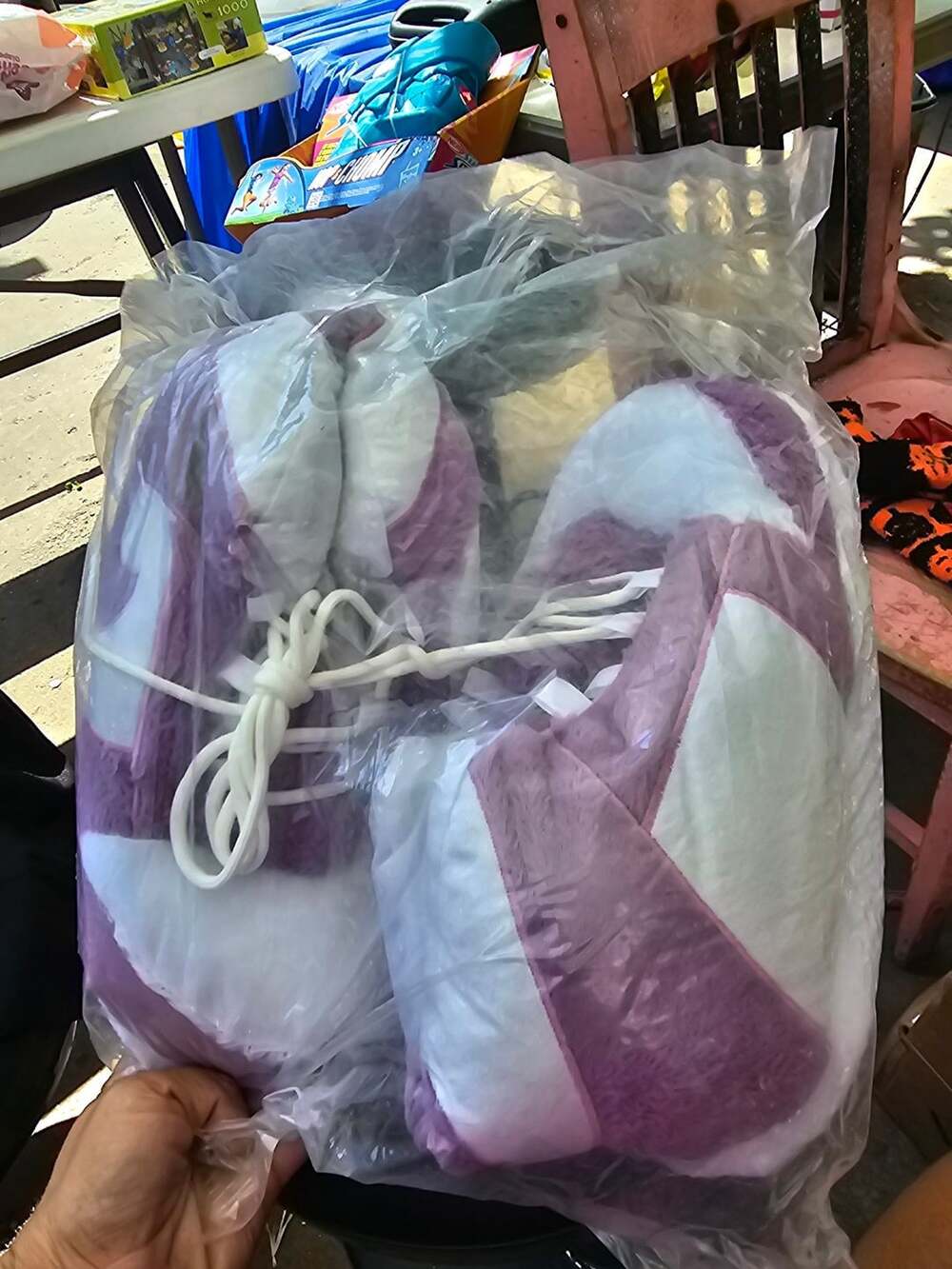 Purple and White Sneaker Plush House Slippers